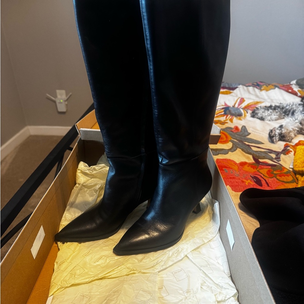 Dolce Vita Auggie Black Heeled Pointed Toe Boots - xtra wide calf